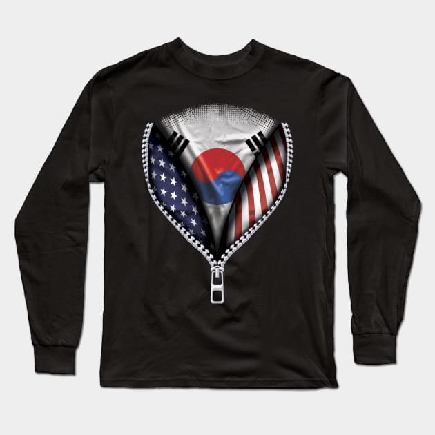 South Korean Flag  South Korea Flag American Flag Zip Down - Gift for South Korean From South Korea Long Sleeve T-Shirt by Country Flags